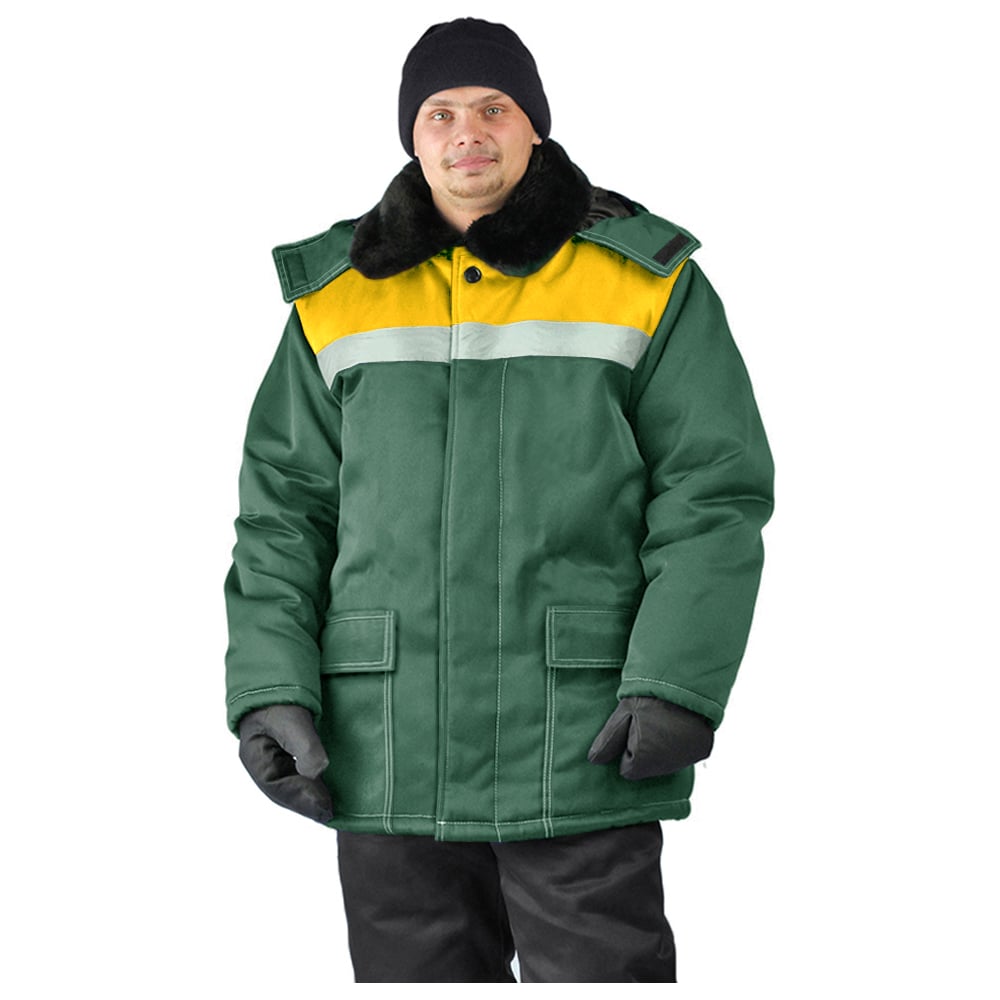 Изображение товара Зимняя куртка URSUS УРАЛ темно-зеленая желтая 48-50 мужская утепленная водоотталкивающая