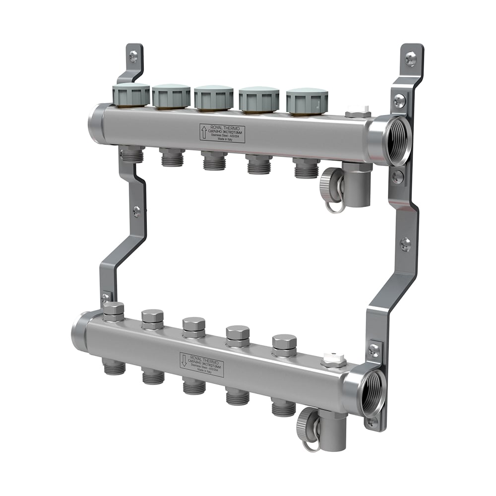 фото Коллектор в сборе royal thermo нержавеющая сталь, универсальный 1 вр-3/4 нр, 9 выходов нс-1080938