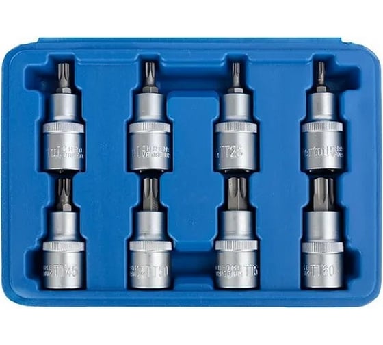 Изображение товара Набор головок со вставкой TORX с отверстием 1/2" DR, длина 55 мм, 8 предметов VERTUL VR50189