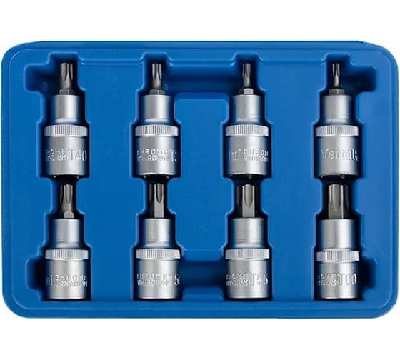Изображение товара Набор головок со вставкой TORX 1/2" DR, длина 55 мм, 8 предметов VERTUL VR50187