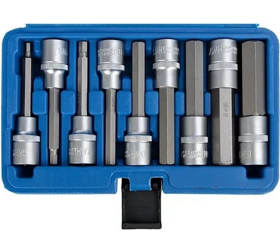 Изображение товара Набор головок 1/2" DR со вставкой шестигранной, длина 100 мм, 9 предметов VERTUL VR50194