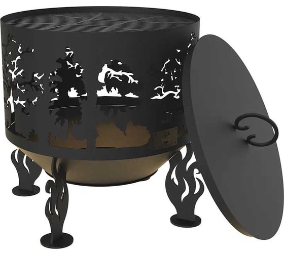 Изображение товара Комплект: костровая чаша FIRE-HOUSE деревья диаметр 50 с решеткой гриль и крышкой пламегасителем Ch8-500деревья