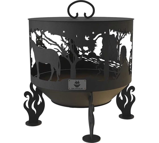 Изображение товара Комплект: костровая чаша FIRE-HOUSE ежик в тумане, диаметр 50 см с крышкой пламегасителем Ch1-500ежик