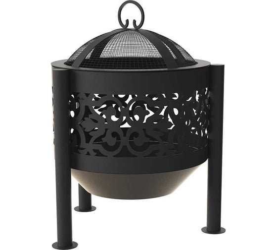 Изображение товара Комплект: костровая чаша FIRE-HOUSE ажурная диаметр 50 см на трубчатых ножках с крышкой искрогасителем Ch4-500ажурная