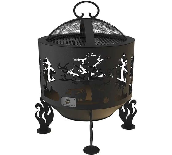 Изображение товара Комплект: костровая чаша FIRE-HOUSE деревья диаметр 50 см коническое дно с решеткой гриль и крышкой искрогасителем Ch9-500деревья