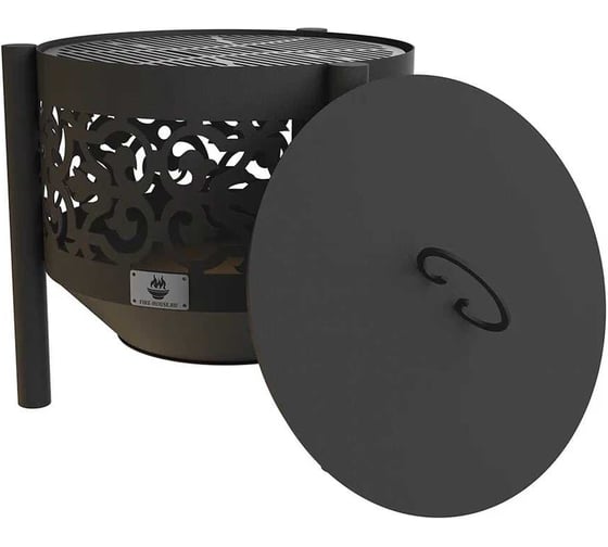 Изображение товара Комплект: костровая чаша FIRE-HOUSE ажурная диаметр 50 см на трубчатых ножках с решеткой гриль и крышкой пламегасителем Ch10-500ажурная