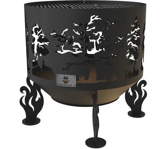 Изображение товара Комплект: костровая чаша FIRE-HOUSE деревья диаметр 50 см коническое дно с решеткой гриль Ch17-500деревья