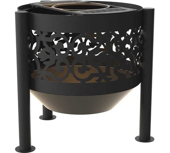 Изображение товара Комплект: костровая чаша FIRE-HOUSE ажурная диаметр 60 см на трубчатых ножках с подставкой под казан Ch7-600ажурная