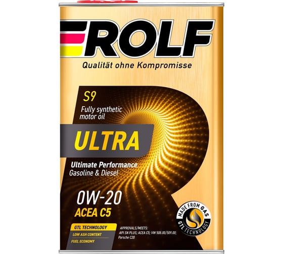 Изображение товара Моторное масло Rolf ultra 0w-20, c5, sn plus, 4 л 322940