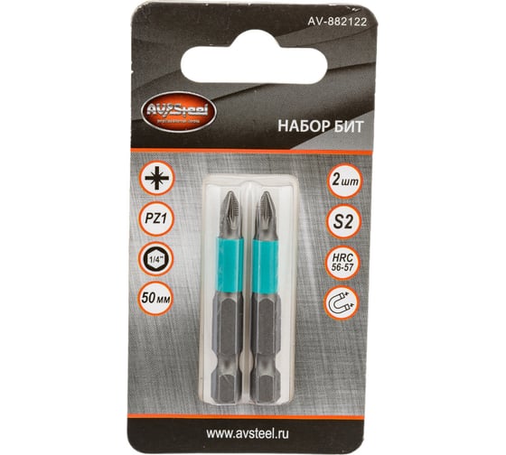Изображение товара Биты PZ1x50мм S2 2шт AV Steel AV-882122