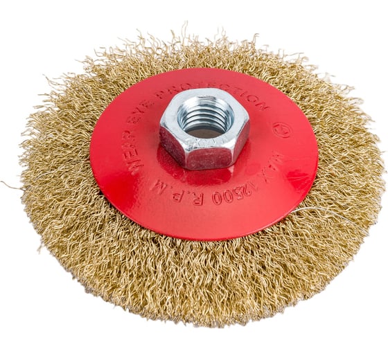 Изображение товара Щетка тарельчатая (100 мм; М14; латунированная волнистая 0.35 мм) для УШМ Elitech 1820.075100