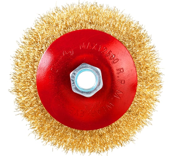 Изображение товара Щетка тарельчатая (115 мм; М14; латунированная волнистая 0.35 мм) для УШМ Elitech 1820.075200