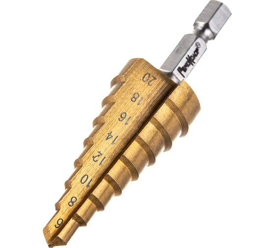 Изображение товара Сверло по металлу ступенчатое 6-20 мм для отверстий 6,8,10,12,14,16,18,20 мм РемоКолор 35-5-020
