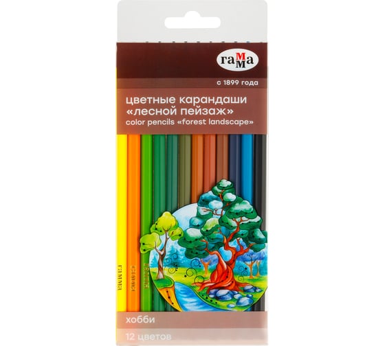 Изображение товара Цветные карандаши Гамма хобби. лесной пейзаж, 12цв., заточен., пвх, европодвес 280620214