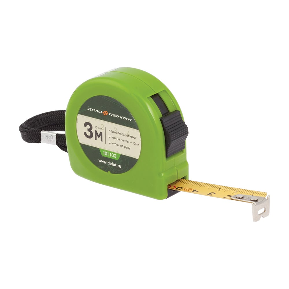 Изображение товара Рулетка Дело техники 3 м х 16 мм прочный пластик сталь клипса