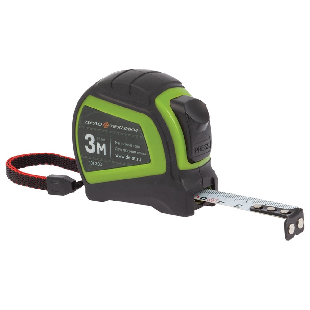 Изображение товара Рулетка Дело техники 3м х 16мм с обрезиненным корпусом и магнитным зацепом