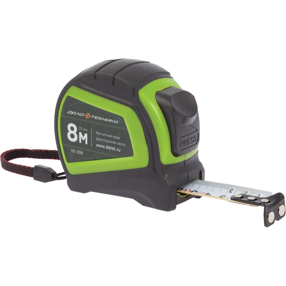 Изображение товара Рулетка в обрезиненном корпусе 8мх25мм с магнитным зацепом надежный измерительный инструмент