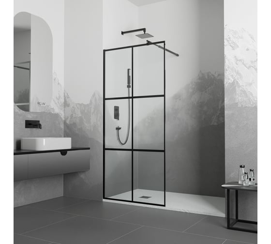 Изображение товара Душевая перегородка RGW 100x200 WA-011-в чёрный, прозрачное, принт, 8 мм 35101100-84