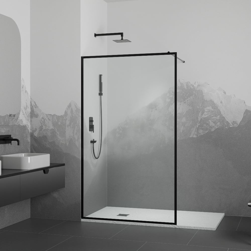 Изображение товара Душевая перегородка RGW 100x200 WA-012 прозрачное стекло черный профиль