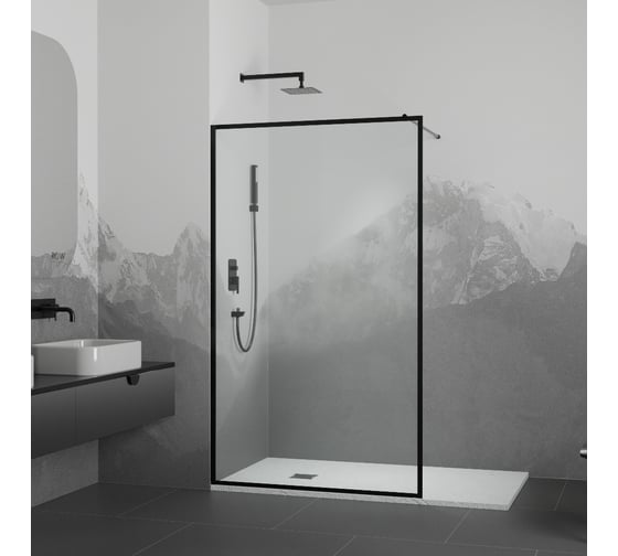 Изображение товара Душевая перегородка RGW 100x200 WA-012 в чёрный, прозрачное, принт, 8 мм 35101210-84