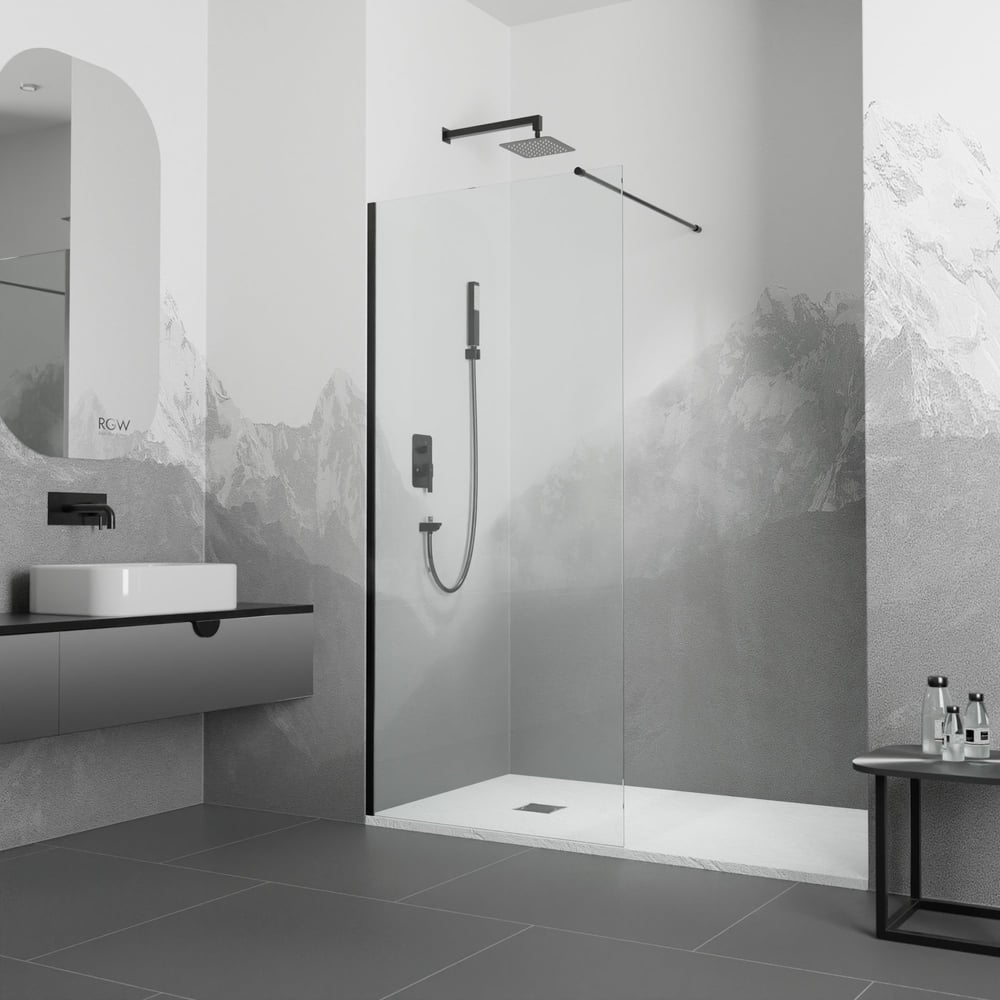 Изображение товара Душевая перегородка RGW 120x195 WA-010 прозрачное стекло черный профиль