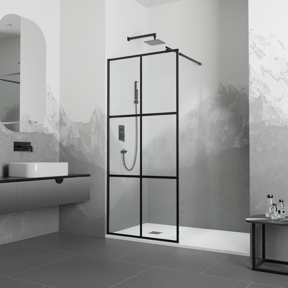 Изображение товара Душевая перегородка RGW 90x195 черный профиль с прозрачным стеклом