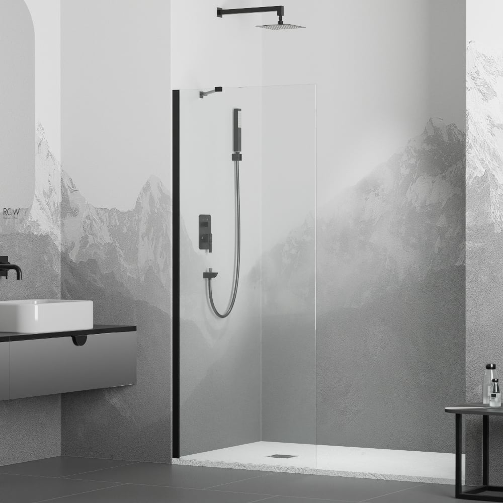 Изображение товара Душевая перегородка RGW 100x195 WA-102 с чёрным профилем прозрачное стекло