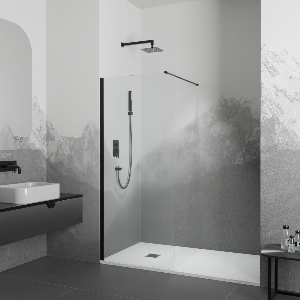 Изображение товара Душевая перегородка RGW 120x195 WA-002 прозрачное стекло черный профиль