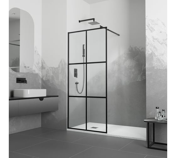 Изображение товара Душевая перегородка RGW 100x195 WA-111 в чёрный, прозрачное, принт, 8 мм 411011110-84