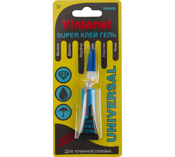 Изображение товара Моментальный клей Vintanet цианоакрилатный гель, 3 гр, блистер VN409