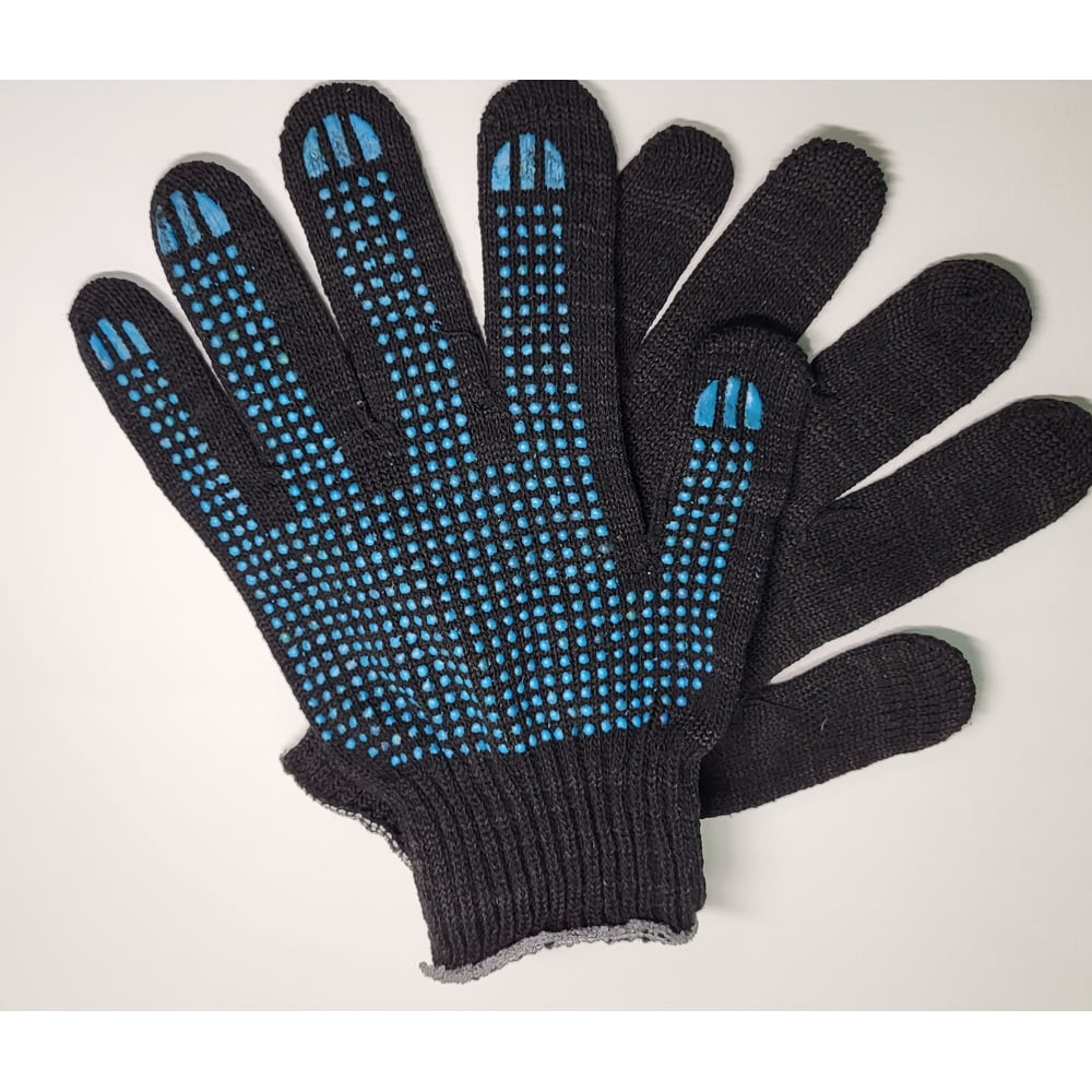 Изображение товара Перчатки с пвх R2R х/б, 10 класс, 5 нитей, черные, 100 пар 0507-100