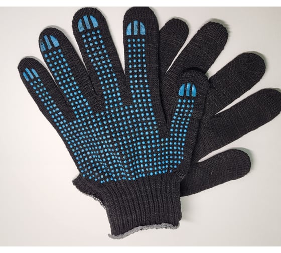 Изображение товара Перчатки с пвх R2R х/б, 10 класс, 5 нитей, черные, 100 пар 0507-100