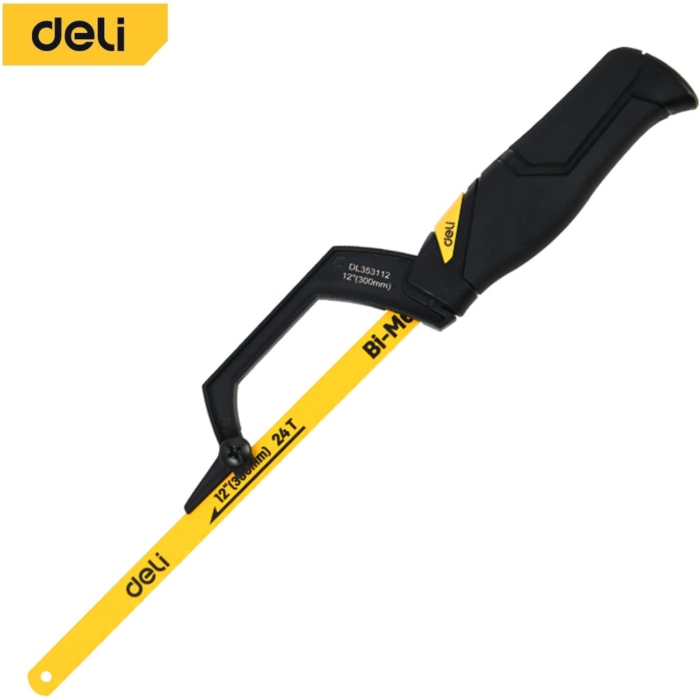 Изображение товара Ножовка-ручка по металлу DELI DL353112 250 мм с алюминиевым корпусом и прорезиненной рукояткой