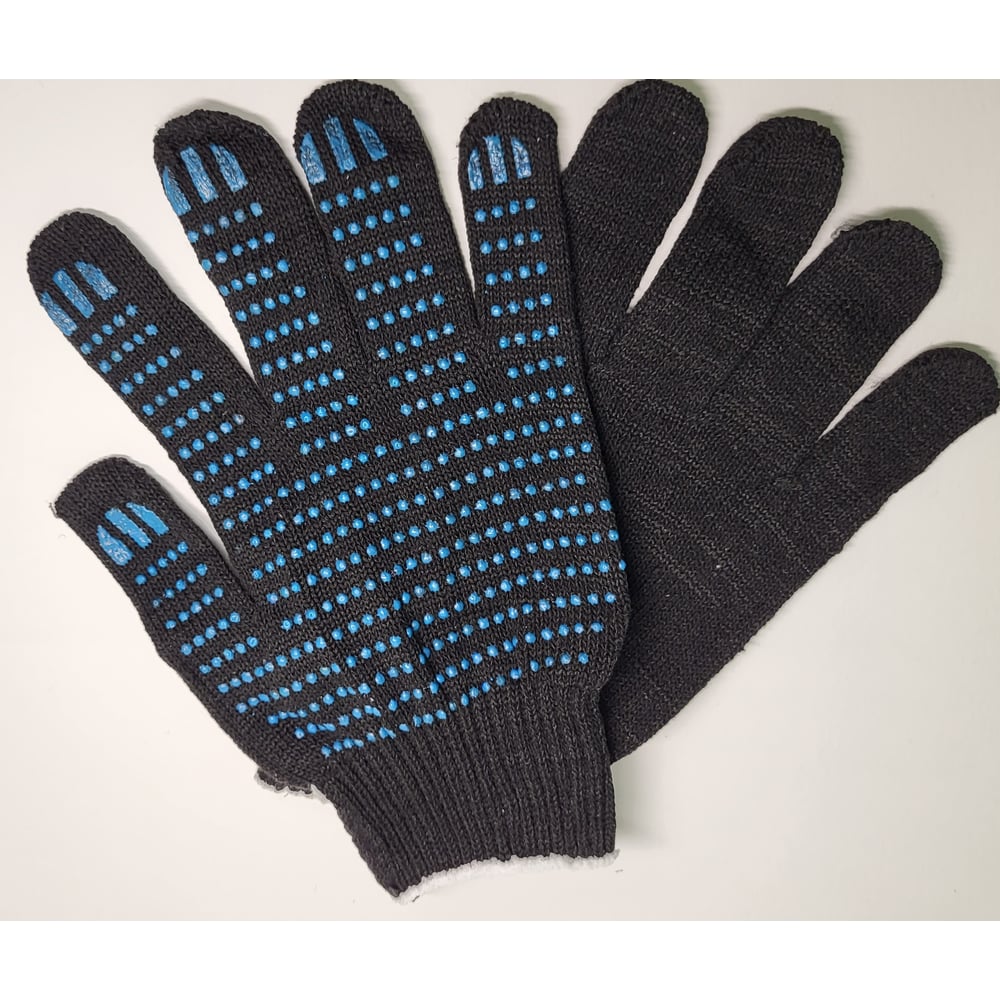 Изображение товара Перчатки х/б с ПВХ, 10 класс, 4 нити, черные, 100 пар R2R