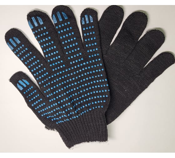 Изображение товара Перчатки R2R х/б с пвх, 10класс, 4 нити, черные, 100 пар 0410BL-100