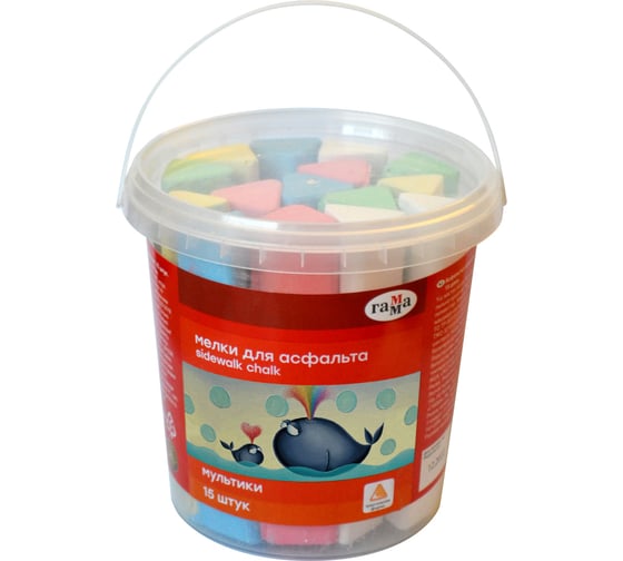 Изображение товара Мелки для асфальта Гамма Мультики, цветные, 15шт., треугольные, пластиковое ведро 149202215