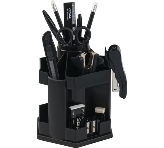 Изображение товара Набор канцелярских принадлежностей Стамм maxidesk, 14 предметов, вращающийся, черный ОРН-30479