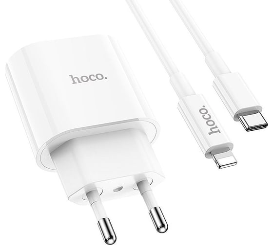 Изображение товара Сетевое зарядное устройство Hoco c94a metro 1xusb-c, 3а, pd20w, + usb-c кабель lightning 8-pin, 1м (белый) 0L-00054477