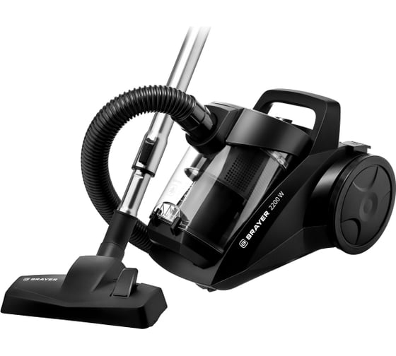 Изображение товара Пылесос BRAYER циклонного типа, 2200 Вт, 4 л, всасывание 420 Вт, Hepa, телескопический шланг 5 м, паркетная щетка BR4204