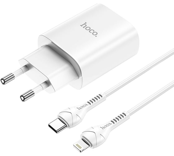 Изображение товара Сетевое зарядное устройство Hoco n14 1xusb-c, 3а, pd20w + usb-c кабель lightning 8-pin, 1м (белый) 0L-00050618