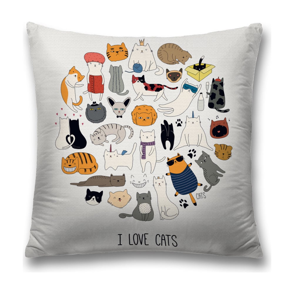 Изображение товара Декоративная наволочка на молнии JoyArty Люблю котов 45x45 см