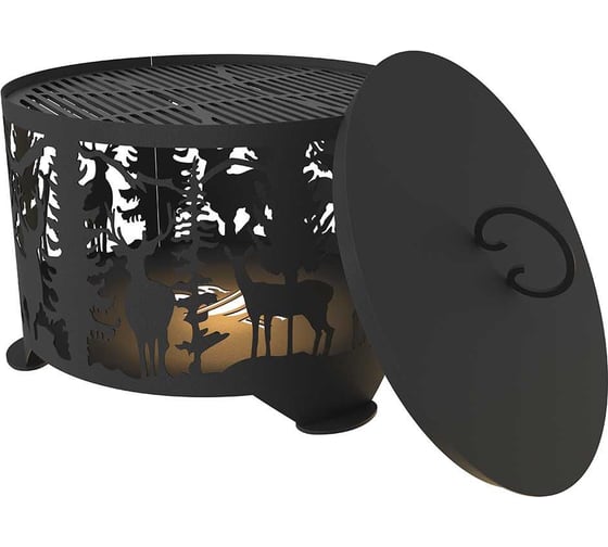 Изображение товара Комплект FIRE-HOUSE костровая чаша олени диаметр 50 с плоским дном с решеткой гриль и крышкой пламегасителем Pd2-500олени