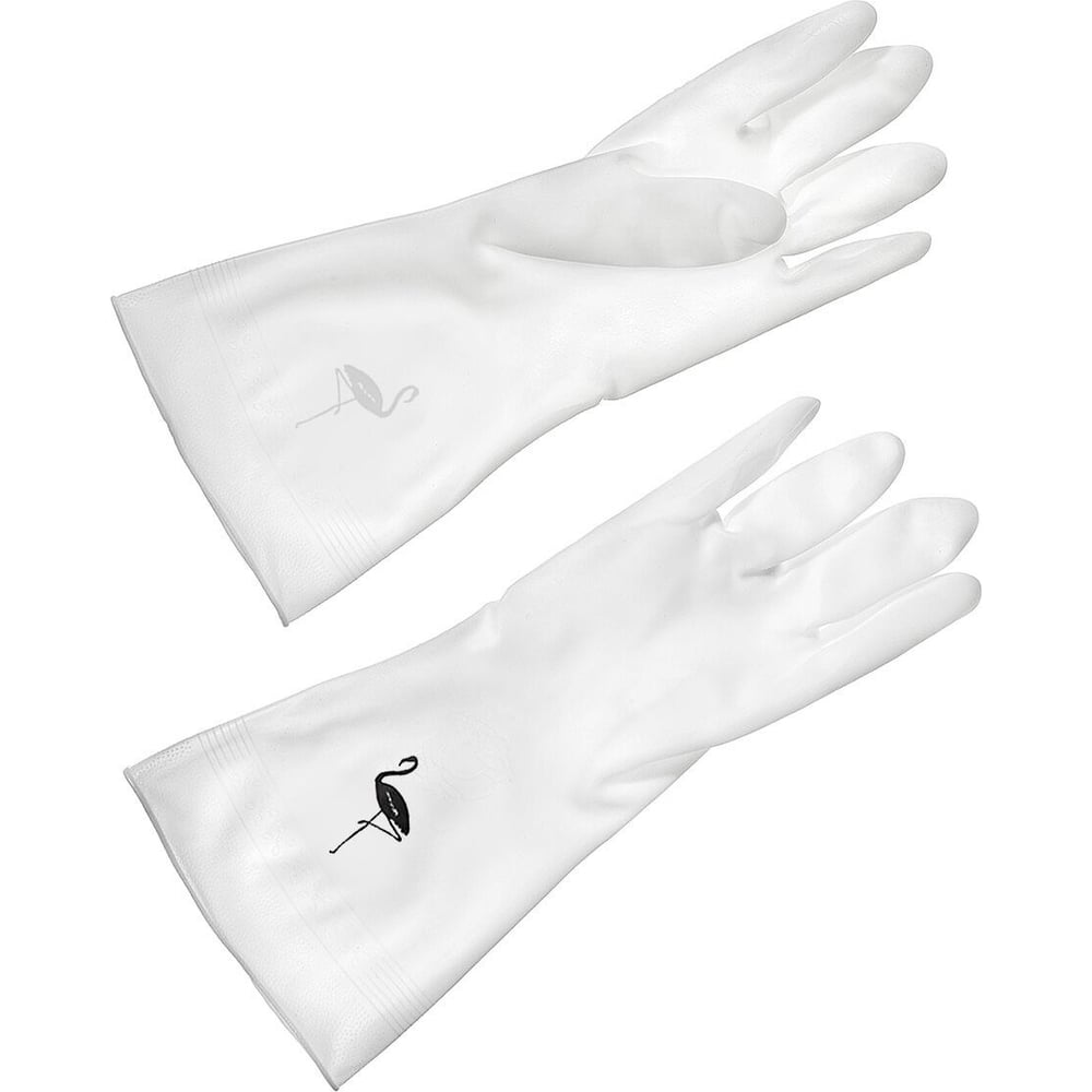 Изображение товара Перчатки ПВХ белые с фламинго, р.M, текстурированные, бесшовные
