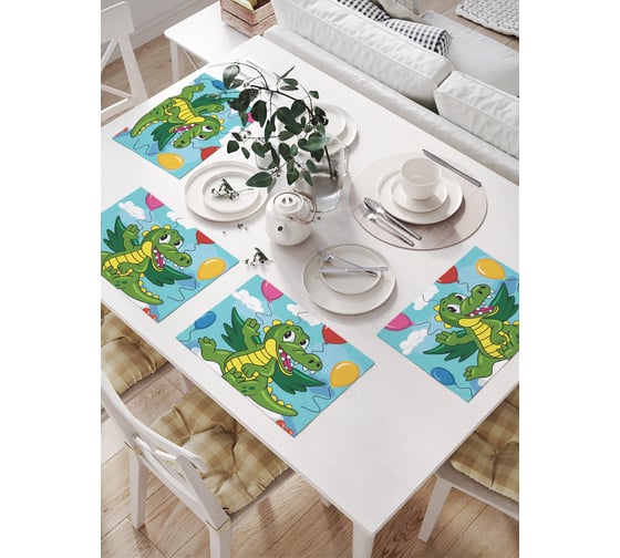 Изображение товара Салфетки на стол для сервировки JoyArty прямоугольные, плейсмат Праздник дракоши, 32x46 см, в комплекте 4шт. np_423255