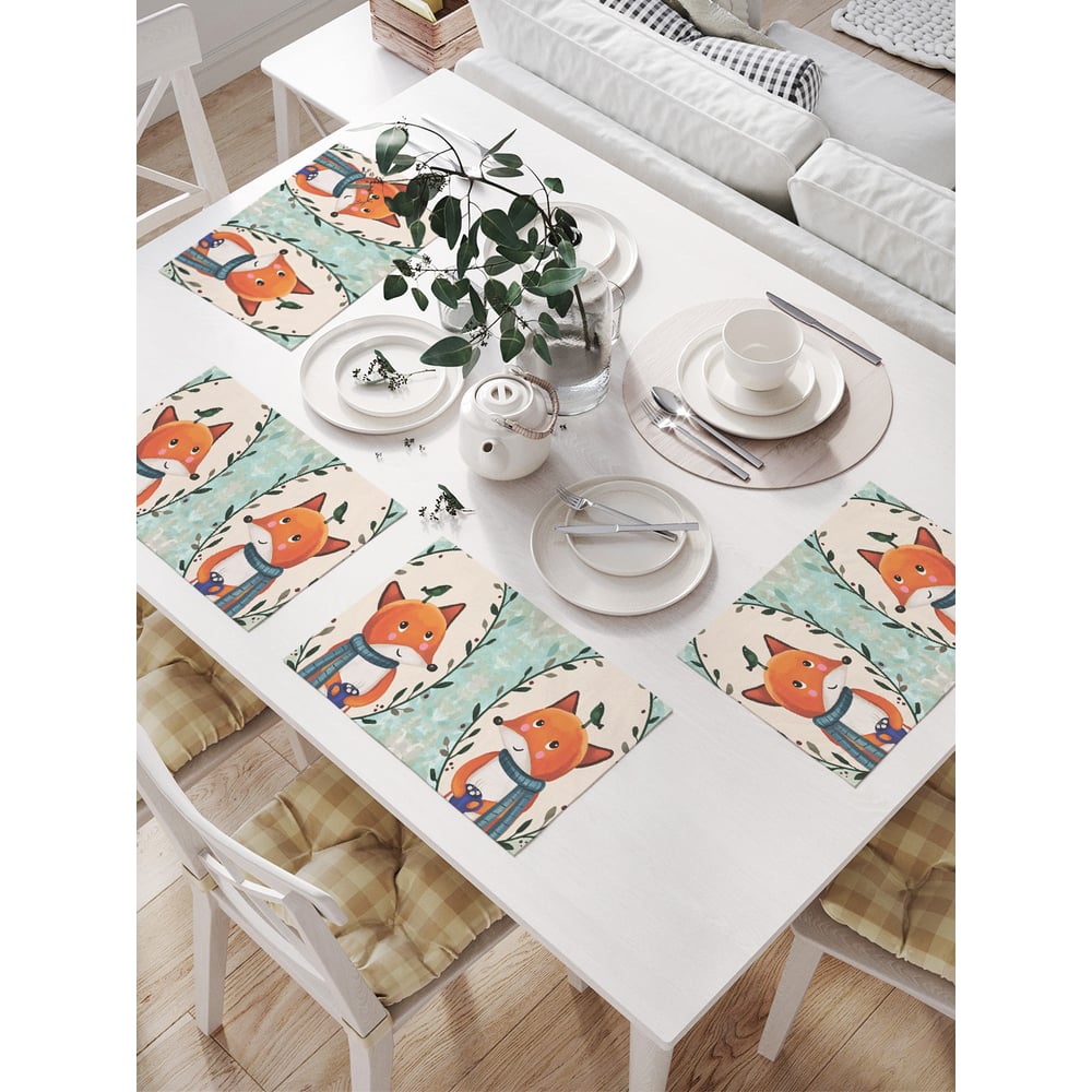 Изображение товара Салфетки на стол для сервировки JoyArty прямоугольные, плейсмат Уютный лисенок, 32x46 см, в комплекте 4шт. np_425006