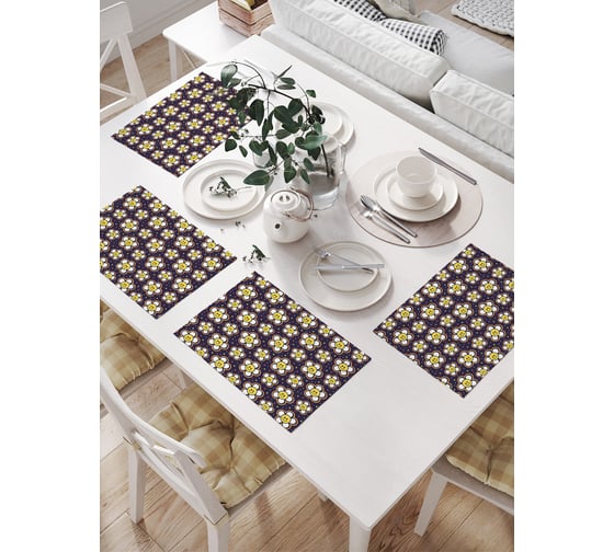 Изображение товара Салфетки на стол для сервировки JoyArty прямоугольные, плейсмат Космос ромашек, 32x46 см, в комплекте 4шт. np_423870