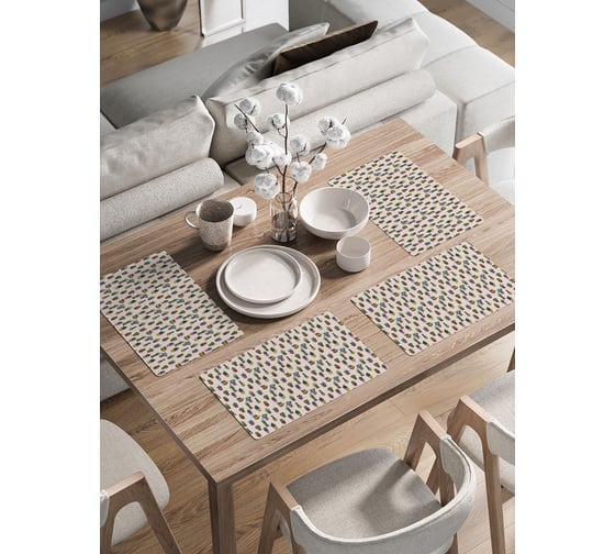 Изображение товара Набор прямоугольных тканевых салфеток на стол для сервировки JoyArty Кактусы в горшке плейсмат, 30x46 см, 4шт. ser002_423251_30x46