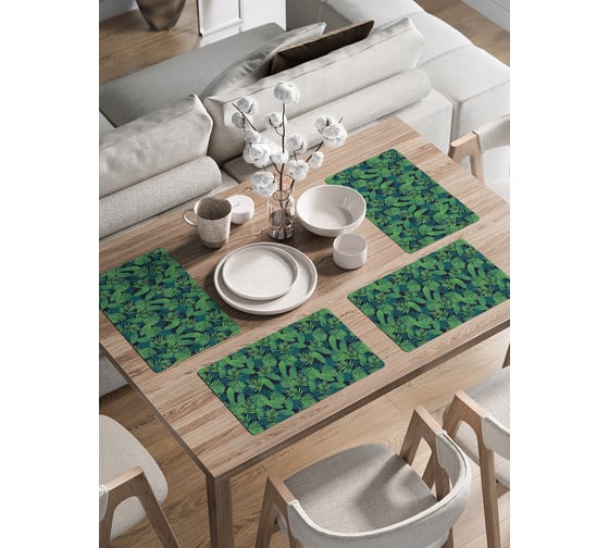 Изображение товара Набор прямоугольных тканевых салфеток на стол для сервировки JoyArty Множество экзотических листьев плейсмат, 30x46 см, 4шт. ser002_50575_30x46