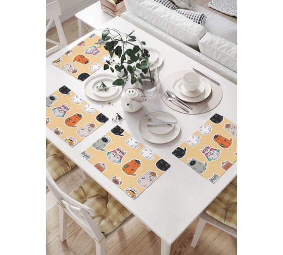 Изображение товара Салфетки на стол для сервировки JoyArty прямоугольные, плейсмат Коты герои, 32x46 см, в комплекте 4шт. np_423850