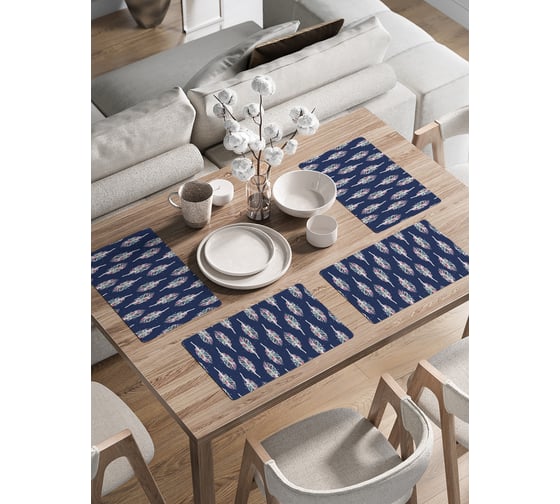 Изображение товара Набор прямоугольных тканевых салфеток на стол для сервировки JoyArty Нежные перья плейсмат, 30x46 см, 4шт. ser002_423738_30x46